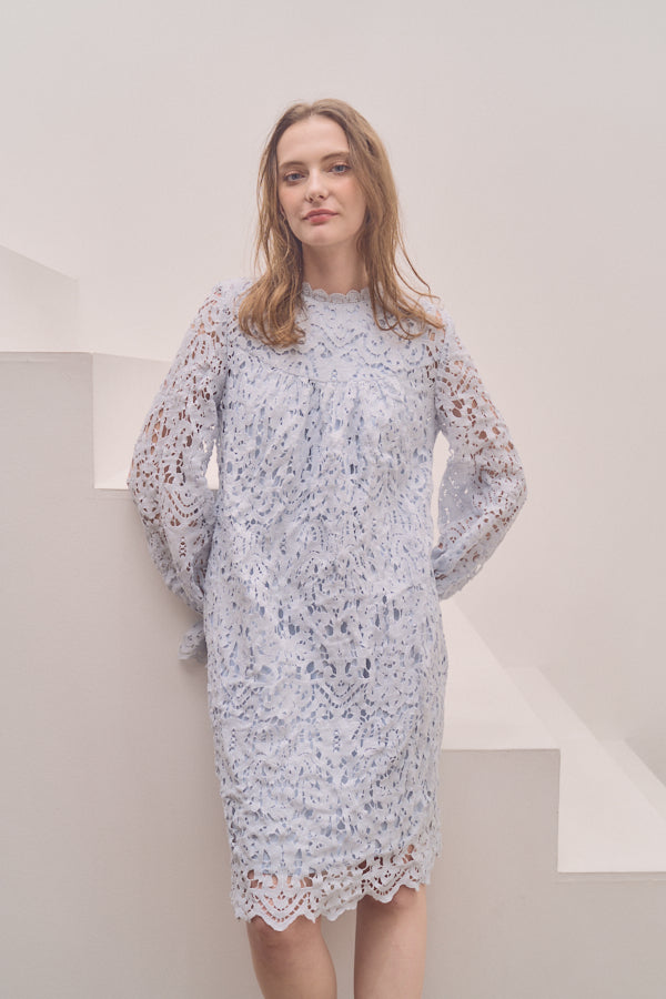 Embroidery lace mini one piece -Alice blue- – Meline M